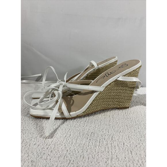 So Me Espadrille Wedges Sandals Womens 10 White Strappy Heels - Picture 2 of 7